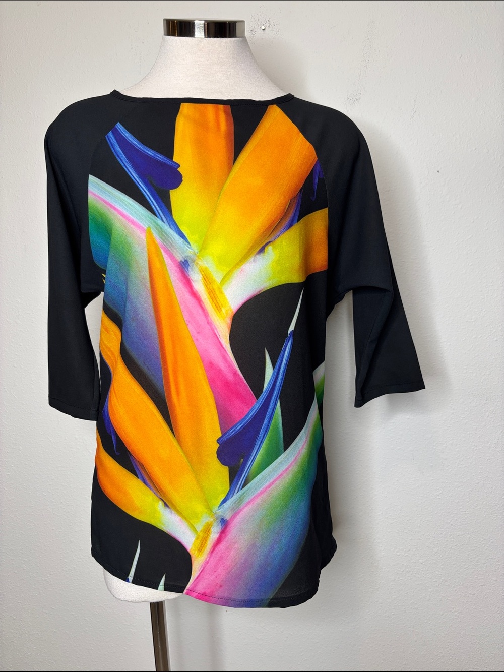 Lovers + Friends Black Tunic with Bold Tropical Multicolor Print